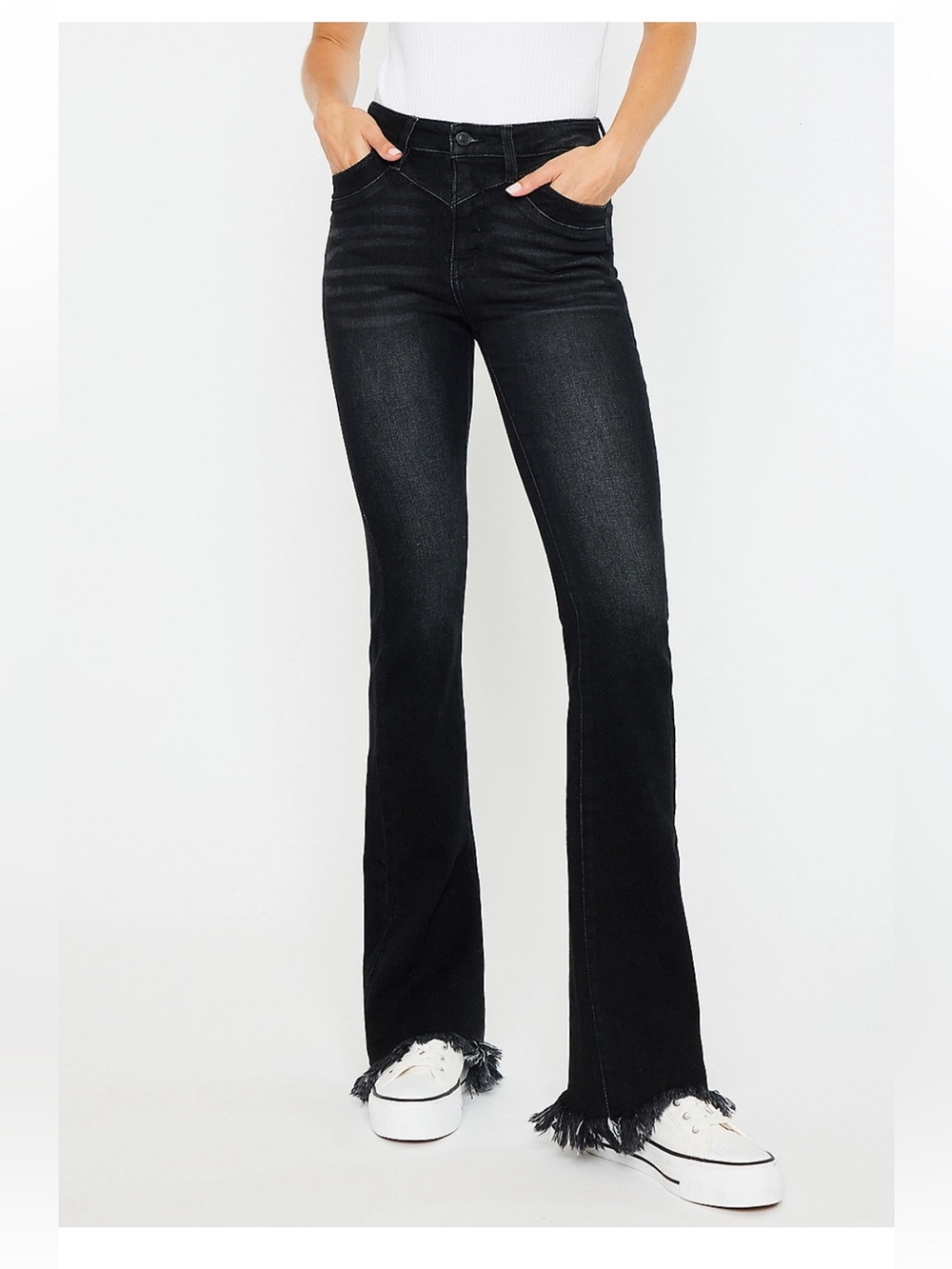 KanCan™ High Rise Black Wash Frayed Hem Bootcut Jean